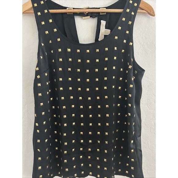 Michael Kors Tops - Michael Kors Womens Black Sleeveless Top Blouse Gold Studs Black Buckle Detail S